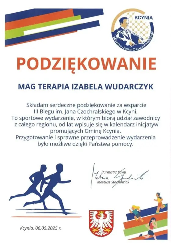 Podziękowanie za udział w biegu